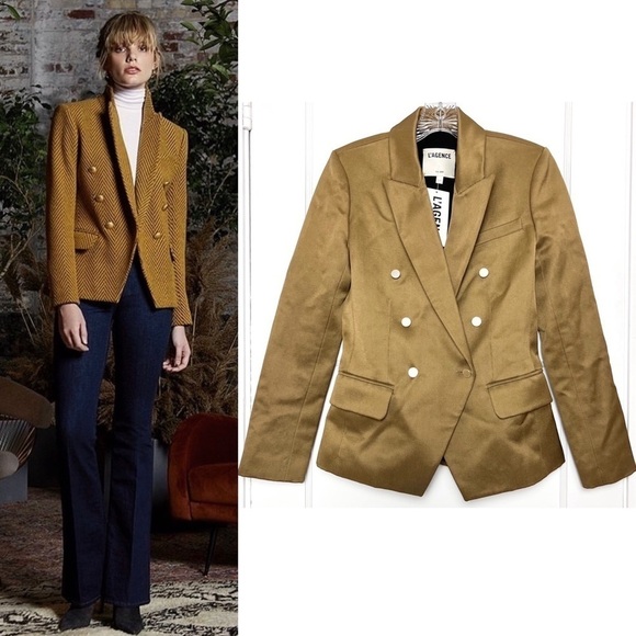 NWT L'AGENCE Camel Double Breasted Ribbed Twill Tailored Kenzie Blazer Jacket S - Picture 1 of 6